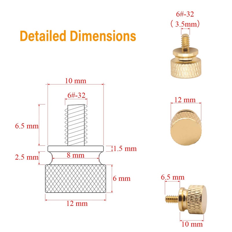 Powlankou 20 Pieces 6#-32 Computer Case Screws, Anodized Aluminum Thumbscrews, Fully Threaded Knurled Thumbscrews, Thumb Screws (Gold) - Image 3